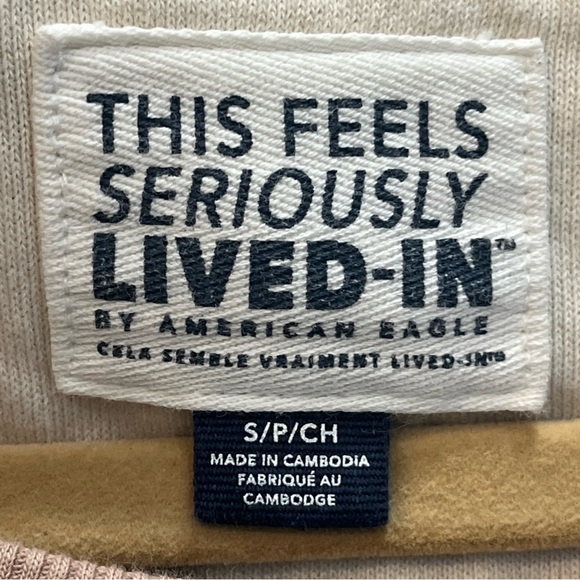 AMERICAN EAGLE AE BIG HUG WAFFLE CREW NECK SWEATSHIRT OVERSIZED CREAM TAN SZ S - Picture 4 of 9